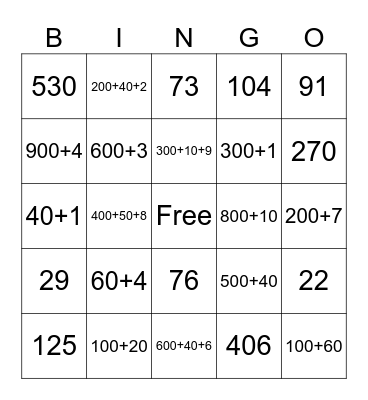 Place Value Bingo Card