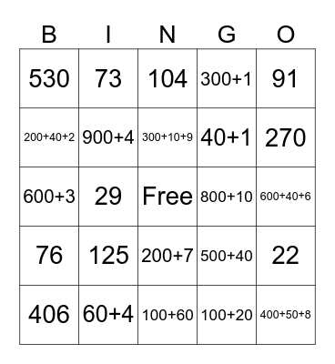 Place Value Bingo Card