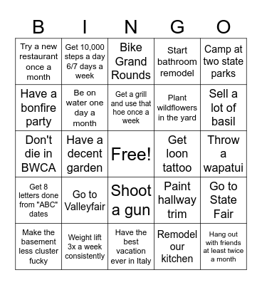 Summer 2026 Bingo Card