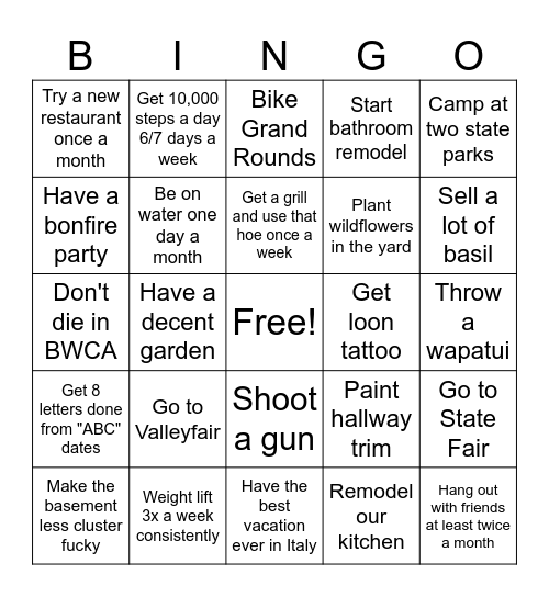 Summer 2026 Bingo Card