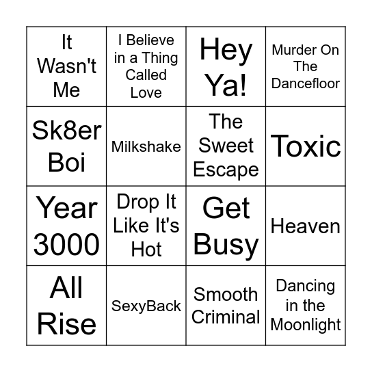2000s Bingo Round 1 Bingo Card