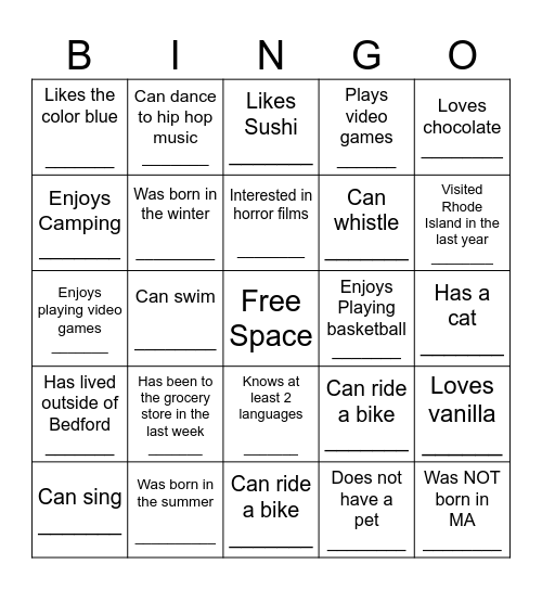 YOUTH HUMAN BINGO Card
