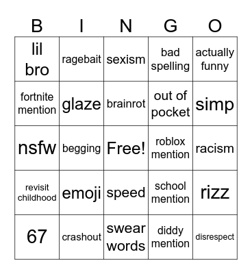 gen alpha kids bingo Card