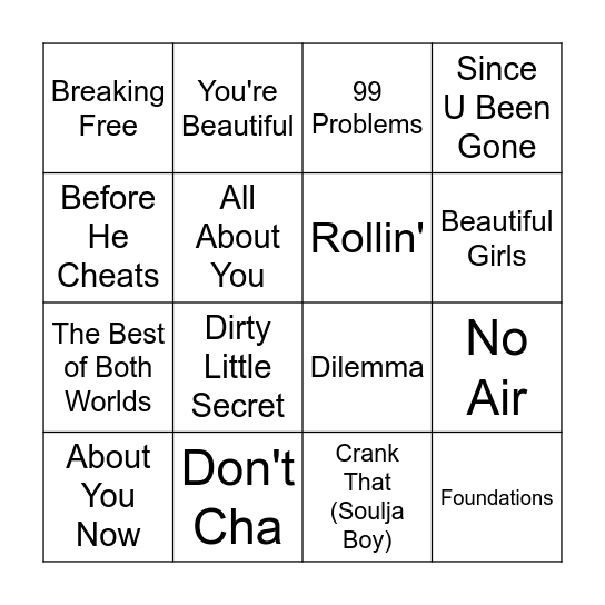 2000s Music Bingo Round 2 Bingo Card