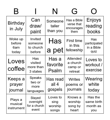 Fellowship Bingo Card
