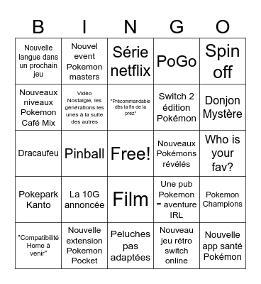 Pokemon Presents 30 Bingo Card
