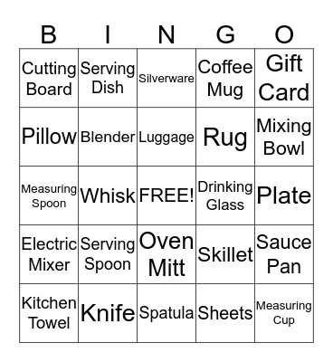 Bridal Shower Bingo Card