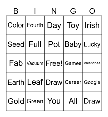 St Patrick day Bingo Card