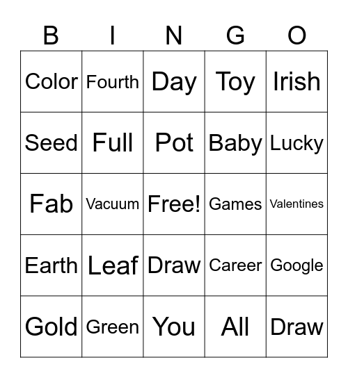 St Patrick day Bingo Card