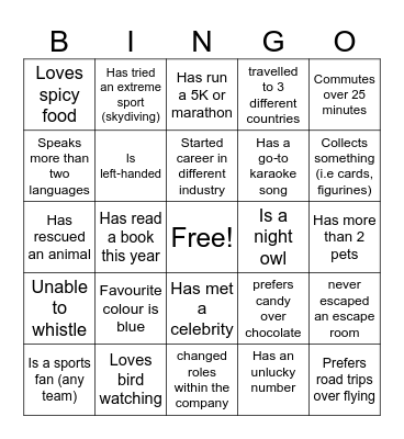 Get To Know You Bingo Card