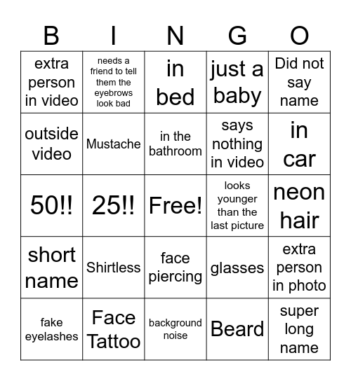 FN Video Verification Bingo Card