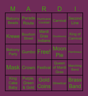 Mardi Gras Bingo Card
