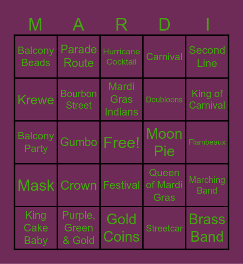 Mardi Gras Bingo Card