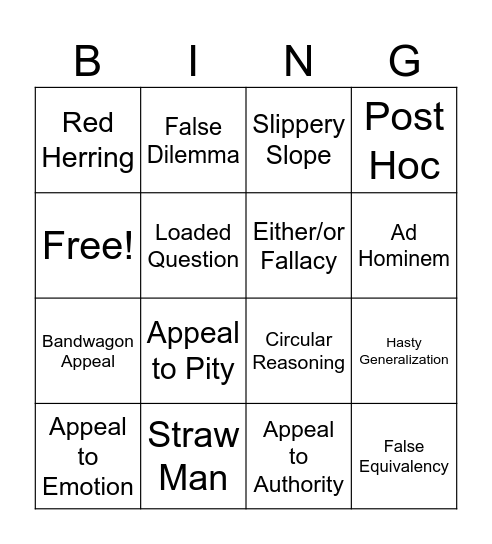 Find the Fallacy! Bingo Card