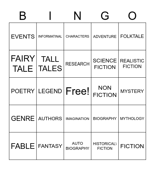 Genre BINGO Card