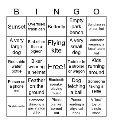 Date Night Park Bingo Card