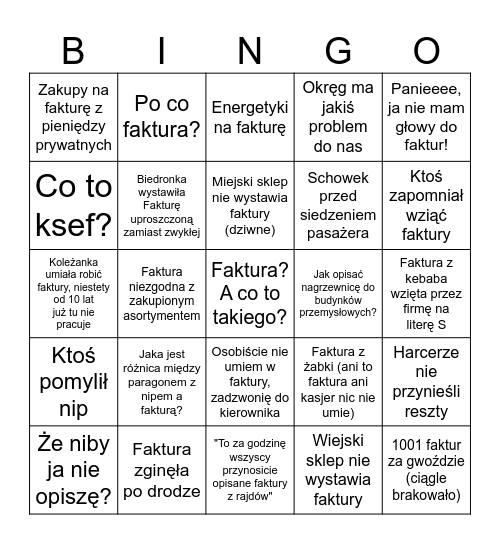 Fakturowe bingo Card