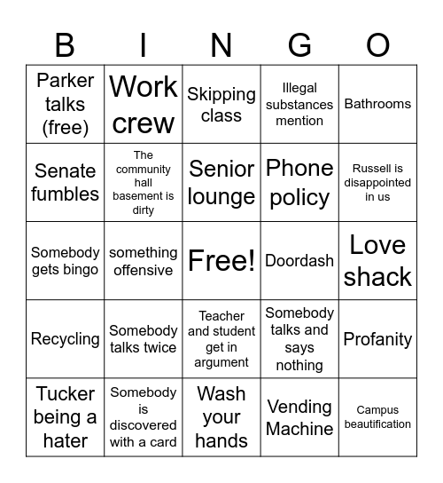Open meeting bingo Card