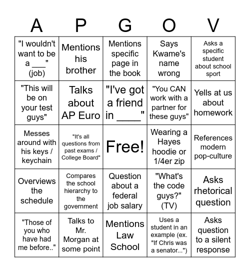 Weakland Bingo Card