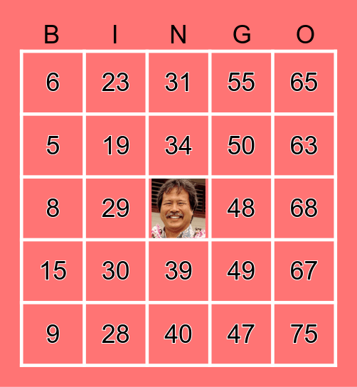 Kalani Senior Luau Bingo Card