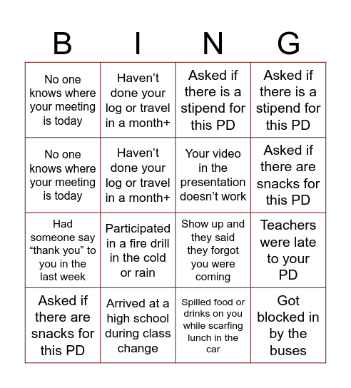 Untitled Bingo Card