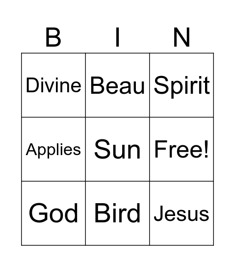 The trinity Bingo Card