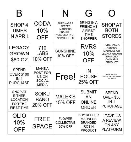 GANJA BINGO Card
