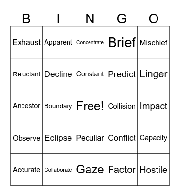 Untitled Bingo Card