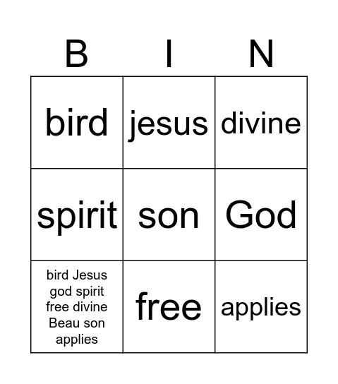 The trinity Bingo Card