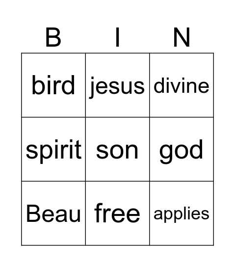The trinity Bingo Card