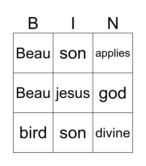 The trinity Bingo Card