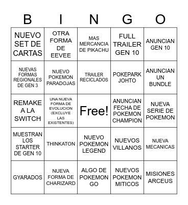 POKEMON 30 ANIVERSARIO DIRECTO Bingo Card