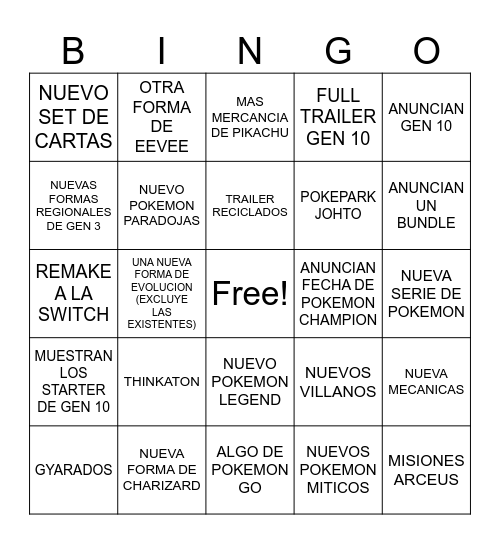 POKEMON 30 ANIVERSARIO DIRECTO Bingo Card