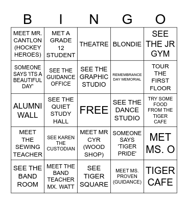 St. John's Tour Bingo Card