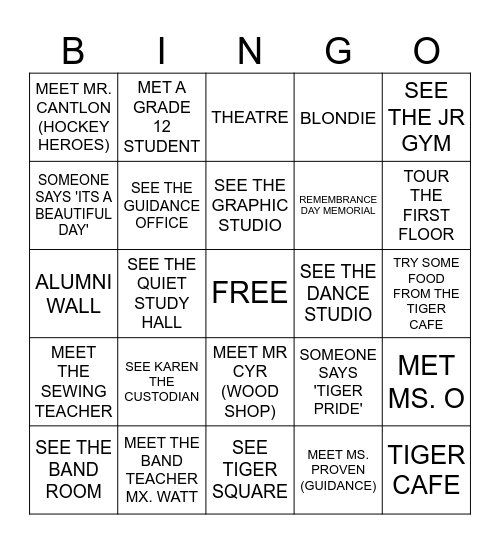St. John's Tour Bingo Card