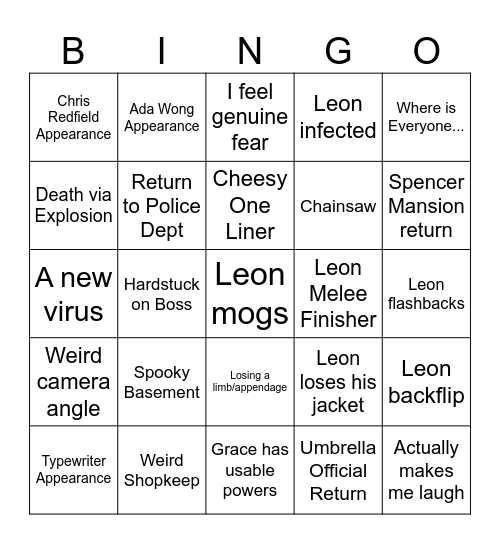 RESIDENT EVIL BINGO Card