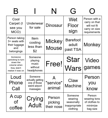 Travel Day Bingo (for when you are stuck at the airport) Bingo Card