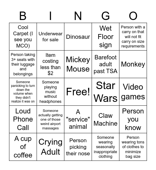 Travel Day Bingo (for when you are stuck at the airport) Bingo Card