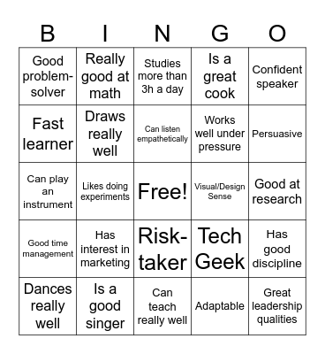 Talent Bingo Card