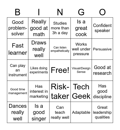 Talent Bingo Card