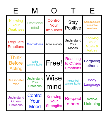 Emotional Bingo Card