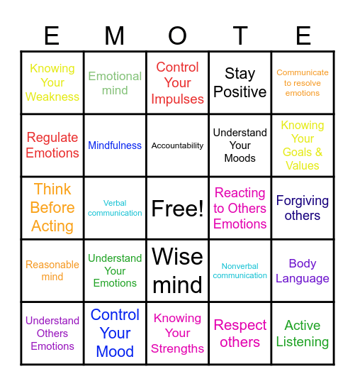 Emotional Bingo Card