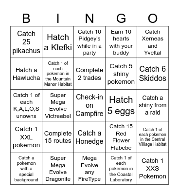 Kalos Go Tour Bingo Card