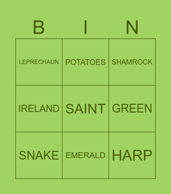 St. Patrick's Bingo Card