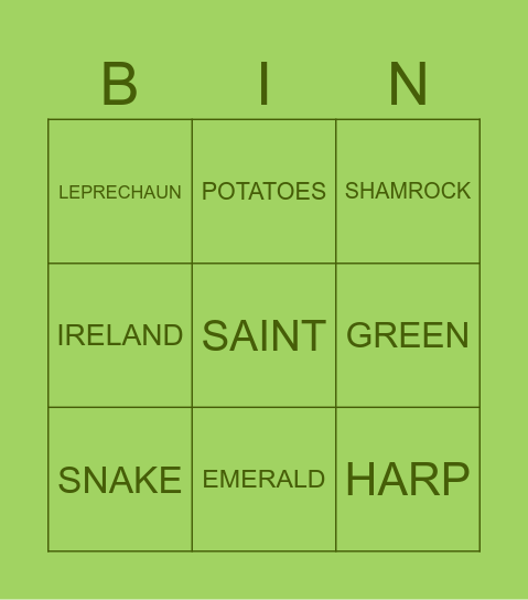 St. Patrick's Bingo Card