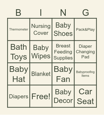Baby Shower Farr Bingo Card