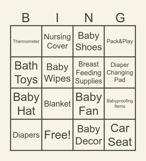 Baby Shower Farr Bingo Card