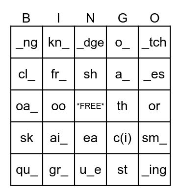 SIPPS Sounds BINGO Card