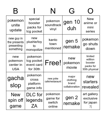 pokemon presents 2026 Bingo Card