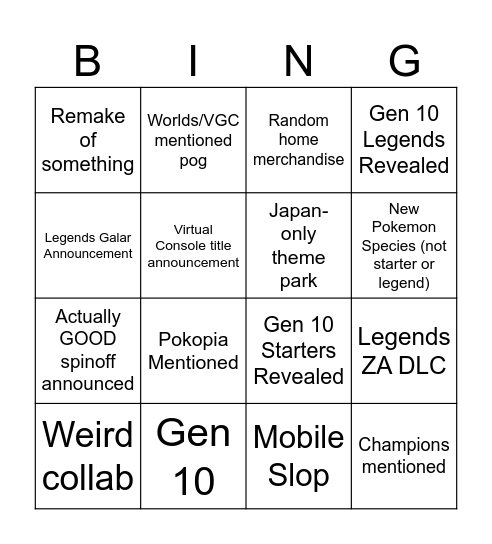Pokemon Day 2026 Bingo Card